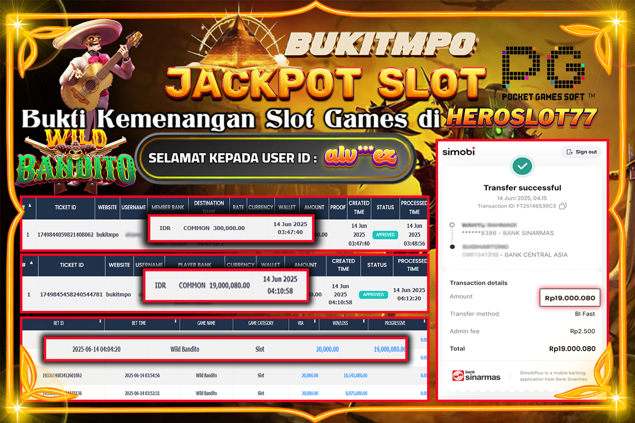 BUKITMPO JACKPOT WILD BANDITO Rp.19.000.080.- LUNAS